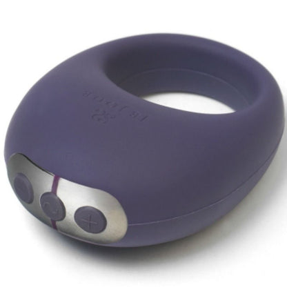 Purple JE JOUE Mio vibrating ring displayed on a white background, showcasing its sleek design and textured finish.