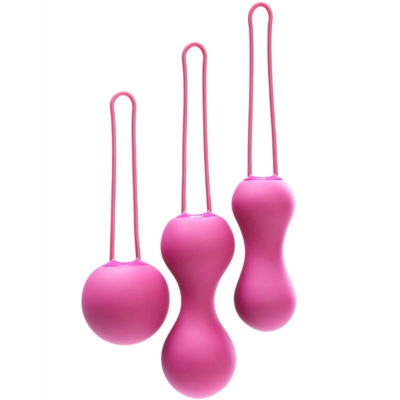 Bolas kegel JE JOUE AMI de color fucsia, diseño compacto para ejercicios de suelo pélvico, con superficie suave y ergonómica.