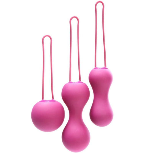 Bolas kegel JE JOUE AMI de color fucsia, diseño compacto para ejercicios de suelo pélvico, con superficie suave y ergonómica.
