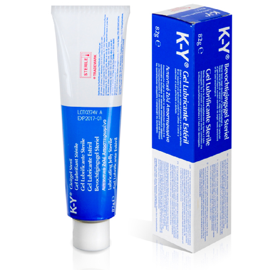 K-Y Gel lubricante de 82 gramos de Johnson & Johnson, envase azul claro con tapa blanca, textura suave y líquida.