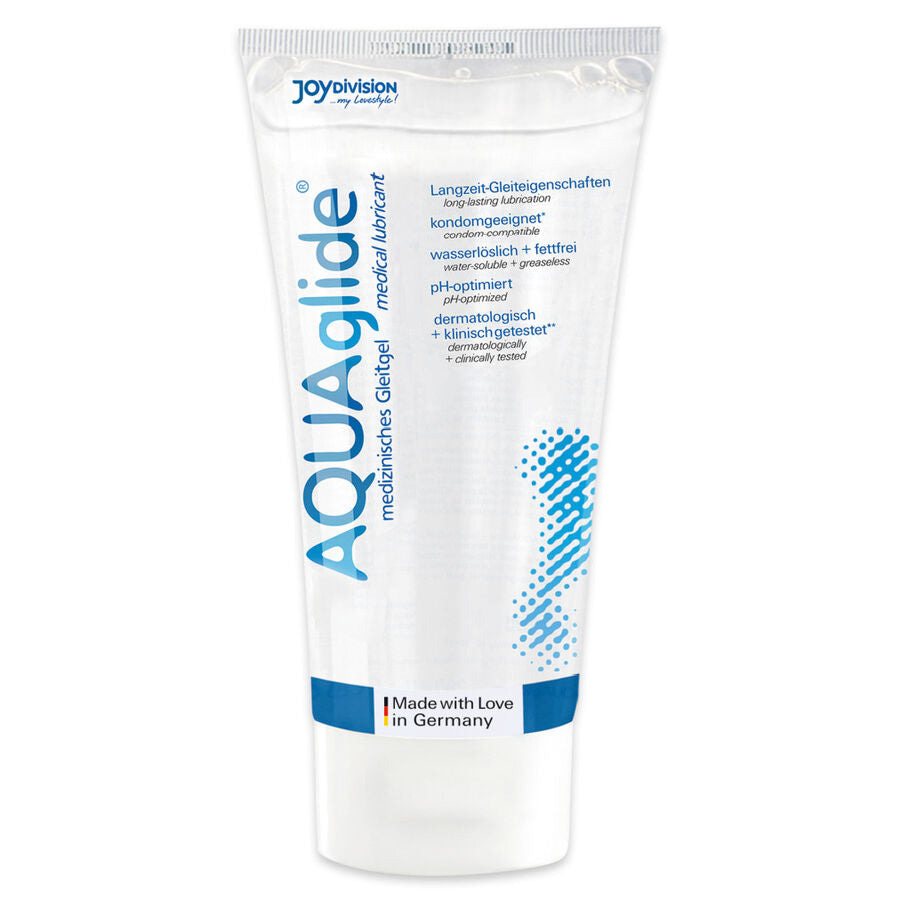 Lubricante JOYDIVISION AQUAGLIDE en envase de 50 ml, textura suave y transparente para uso personal y de pareja.