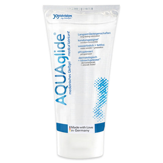 Lubricante JOYDIVISION AQUAGLIDE en envase de 50 ml, textura suave y transparente para uso personal y de pareja.