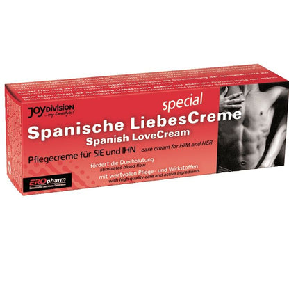 JOYDIVISION EROPHARM Crema del Amor Española 40ml tube with a vibrant design, showcasing the product label and texture.
