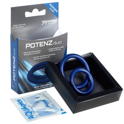 JOYDIVISION POTENZDUO blue penis rings in medium size, featuring a smooth design for enhanced pleasure.