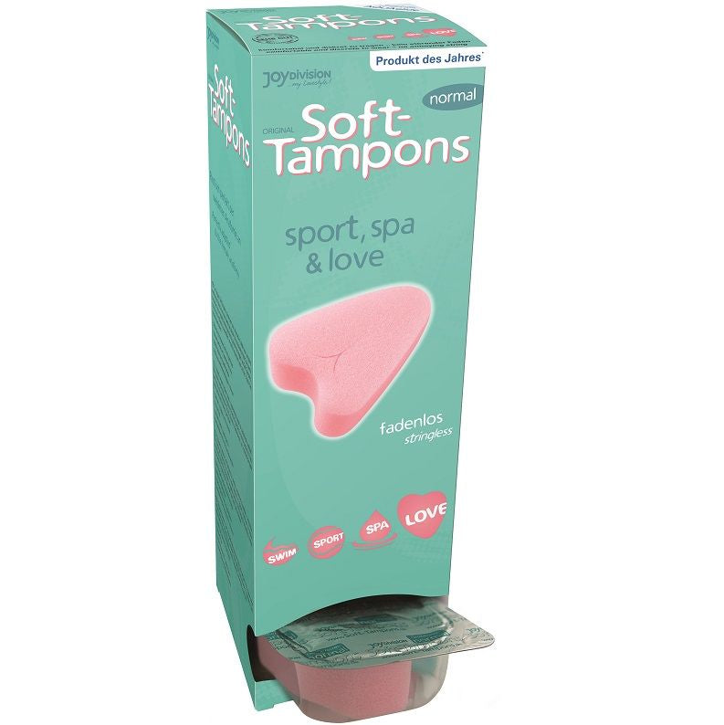Tampones originales JoyDivision Soft-Tampons, paquete con 10 unidades, ideales para uso femenino, en envase blanco con detalles azules.