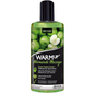 Aceite de masaje JOYDIVISION WARMUP Manzana Verde 150 ml, botella con aceite transparente y etiqueta verde, ideal para relajación.