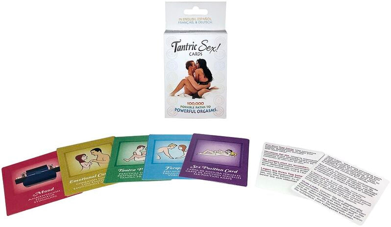 KHEPER GAMES Tantric Sex card game featuring colorful cards and playful illustrations for adult entertainment.