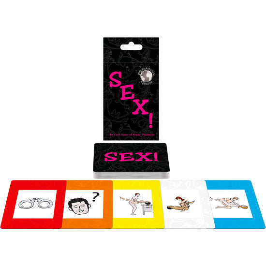 Juego de cartas de Kheper Games con ilustraciones de diferentes posturas para adultos, en un fondo blanco.