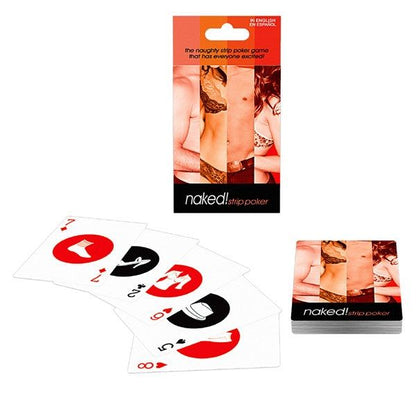KHEPER GAMES Naked Baraja Strip Poker game box showing colorful graphics and card designs in both Spanish and English.