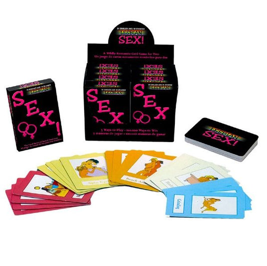 KHEPER GAMES Sexo Lesbiano card game featuring colorful cards and engaging illustrations for adult gameplay.