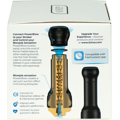 Dispositivo de succión interactivo KIIROO PowerBlow, con diseño compacto y control de intensidad, para experiencia estimulante.