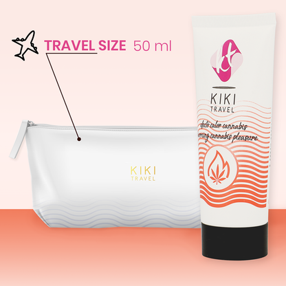 Gel deslizante KIKÍ TRAVEL sabor a cannabis, efecto calor intenso, envase de 50 ml, ideal para uso íntimo.