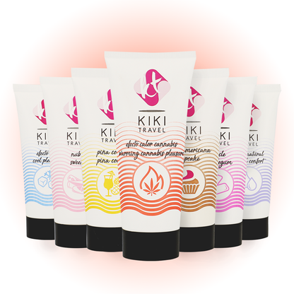 Gel deslizante KIKÍ TRAVEL sabor a cannabis con efecto calor intenso, envase de 50 ml, ideal para experiencias sensuales.