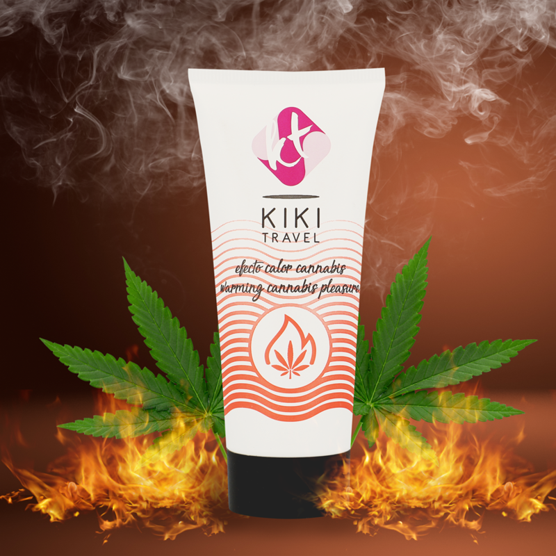 Gel deslizante KIKÍ TRAVEL con sabor a cannabis, efecto de calor intenso, frasco de 50 ml, para uso íntimo.