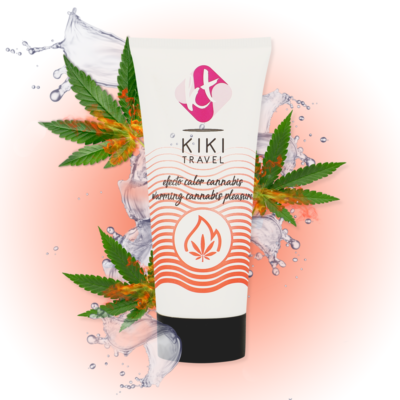 Gel deslizante KIKÍ TRAVEL sabor a cannabis, efecto calor intenso, frasco de 50 ml, para uso personal.