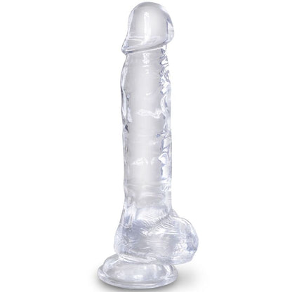 Pene realístico transparente KING COCK con testículos, 16.5 cm, con detalles anatómicos visibles y superficie realista.