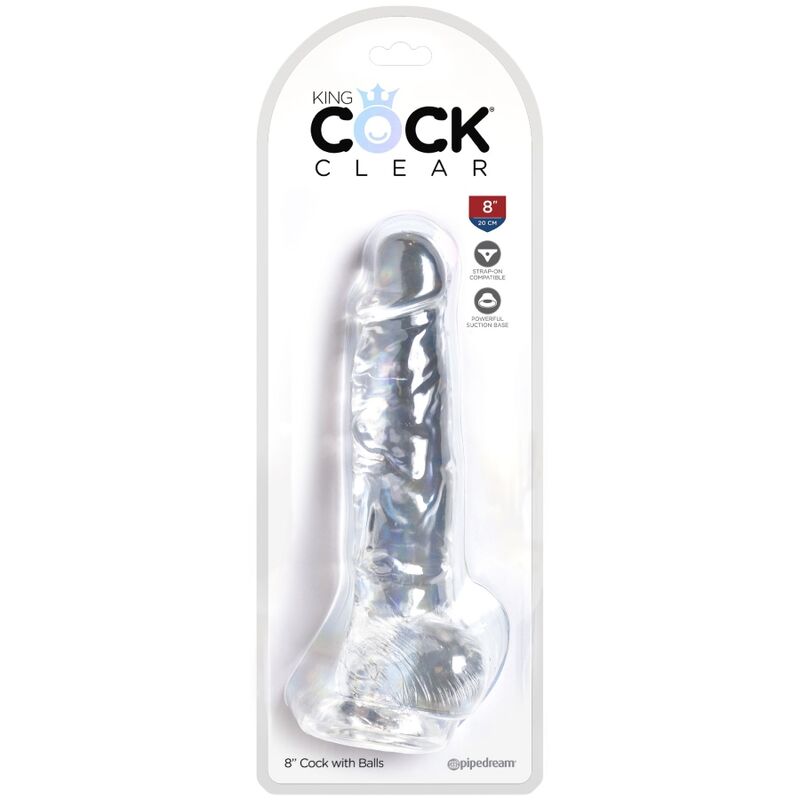 Pene realístico transparente KING COCK de 16.5 cm con testículos, con detalles realistas y acabado claro.
