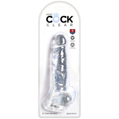 Pene realístico transparente KING COCK de 16.5 cm con testículos, con detalles realistas y acabado claro.