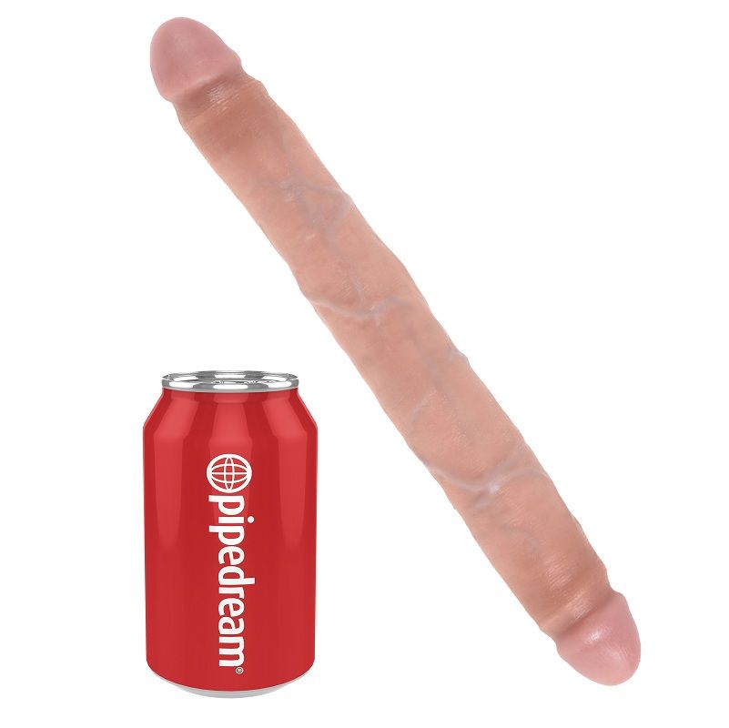 Natural 30 cm double-ended dildo by KING COCK, showcasing realistic texture and design for enhanced pleasure.