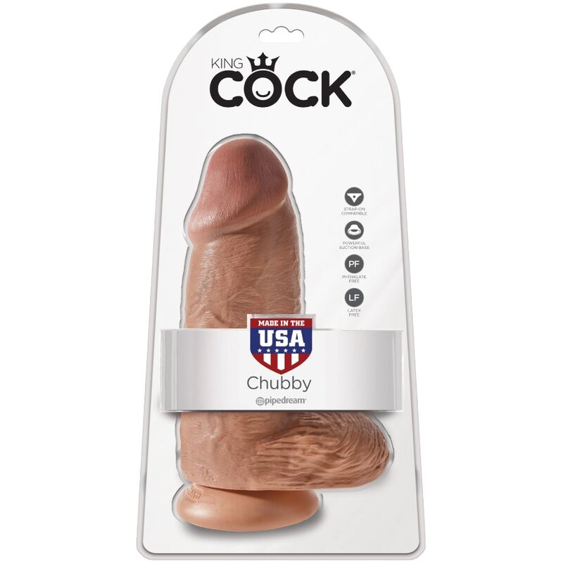 Pene realístico King Cock Chubby de 23 cm en color caramelo, con textura detallada y tamaño destacado para uso personal.