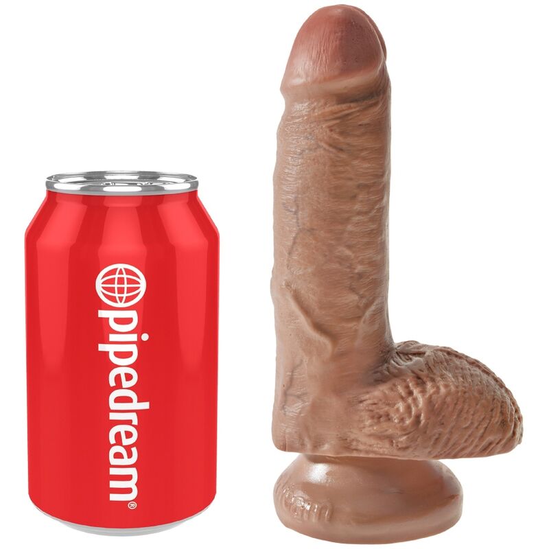 Pene realístico con testículos KING COCK de 13.2 cm en color caramelo, con textura detallada y firmeza realista.