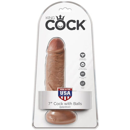 Pene realista King Cock con testículos, color caramelo, de 13.2 cm, con detalles anatómicos y textura realista.