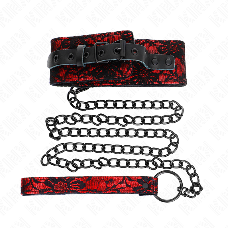 Collar con correa de encaje y cinturón de cuero real de KINK COLLAR & GAG, 105 cm, elegante y ajustable para uso personal.