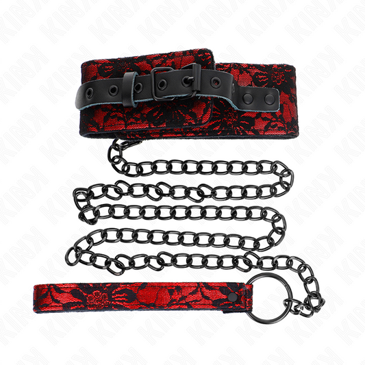 Collar con correa de encaje y cinturón de cuero real de KINK COLLAR & GAG, 105 cm, elegante y ajustable para uso personal.
