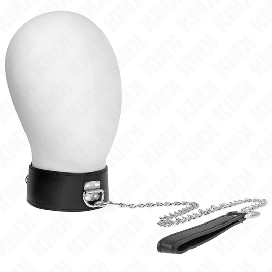 Collar ajustable negro KINK con correa de 65 cm, ancho de 5 cm, para uso de restricción y juegos de rol.