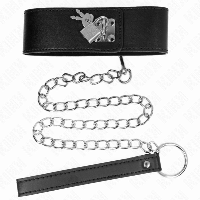 Collar ajustable negro de 65 cm con correa de 5 cm de ancho, de la marca KINK COLLAR & GAG, para uso personal.