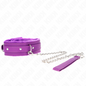 Collar ajustable con correa de 65 cm y restricciones morado de la marca KINK COLLAR & GAG, con medidas de 36-42 cm y 5.5 cm