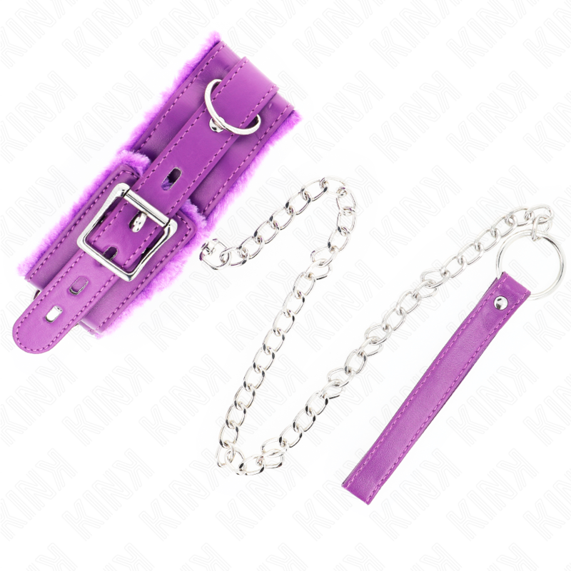 Collar ajustable KINK con correa de 65 cm, en color morado, con restricciones y detalles en negro para uso personal.