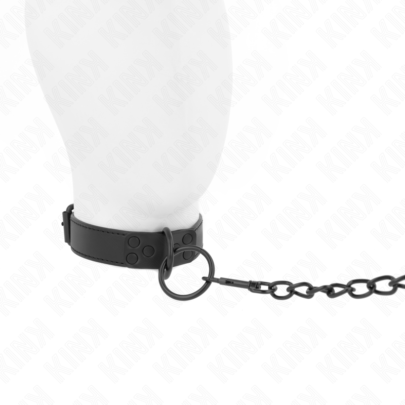 Collar con correa KINK de 65 cm ajustable en color oscuro, hecho de material resistente, para uso de restricción y juegos de rol.