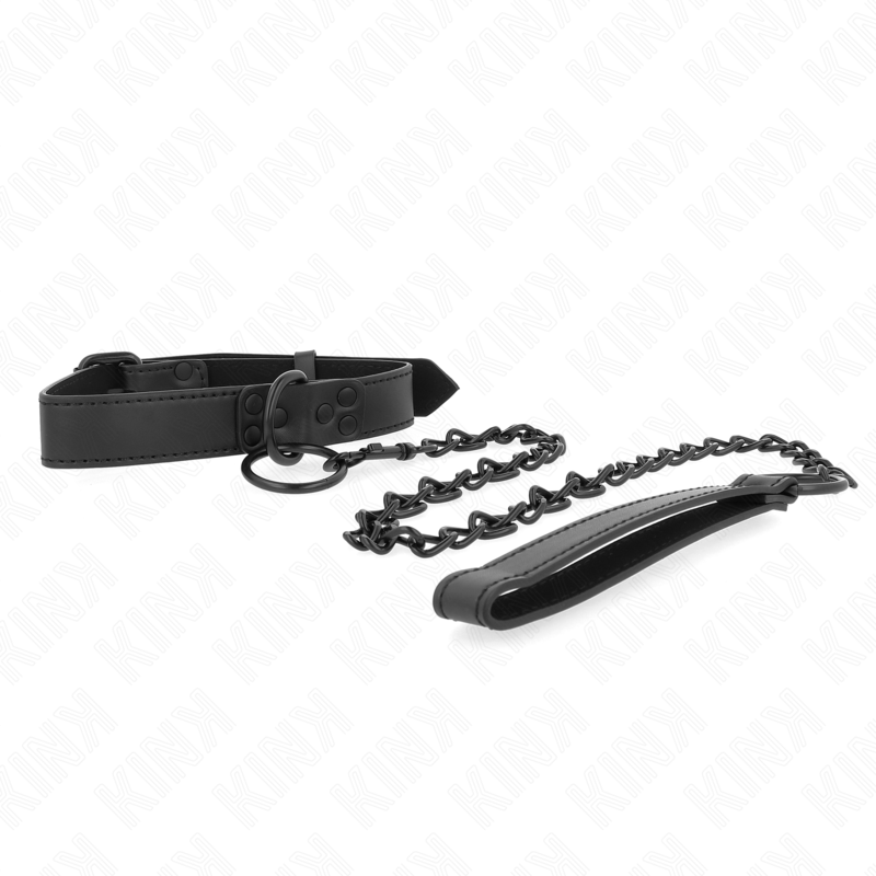 Collar ajustable con correa de 65 cm de KINK COLLAR & GAG, en color oscuro, con medidas de 37-54 cm y 3 cm de ancho.