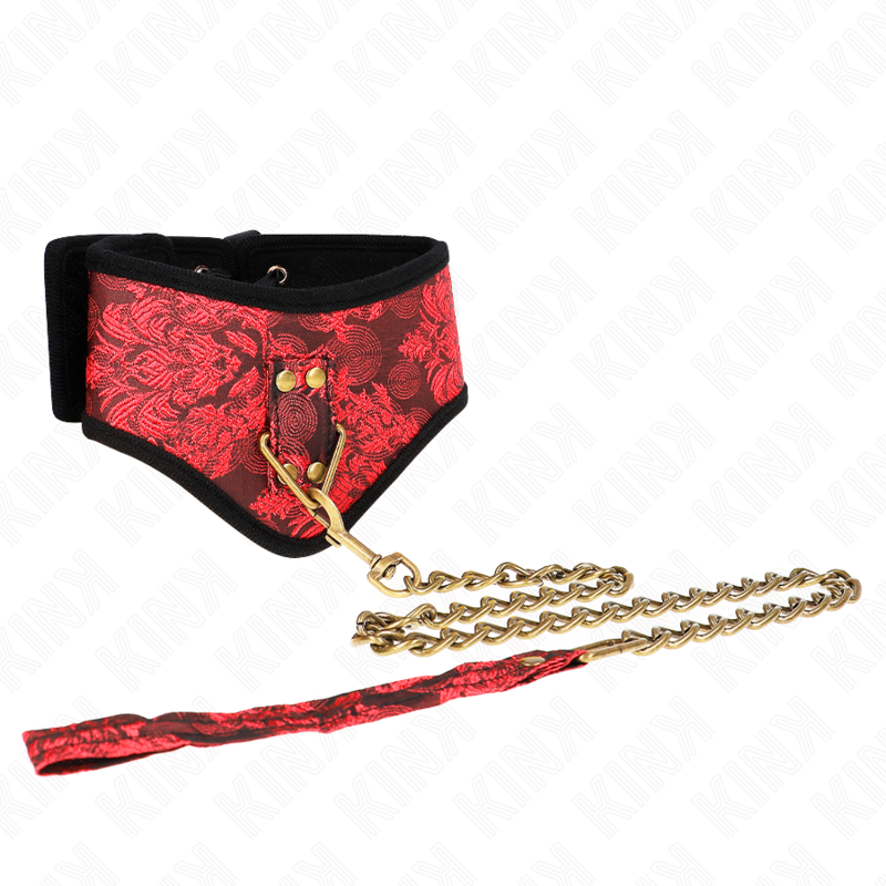 Collar con correa de encaje de 75 cm de la marca KINK COLLAR & GAG, modelo Scandal, en color negro con detalles decorativos