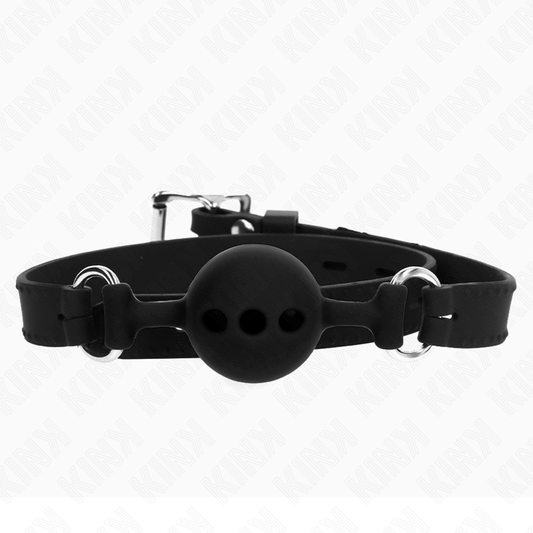 Mordaza de silicona KINK, tamaño S, ajustable de 35-51 cm, con bola de 4 cm, en color negro y material resistente
