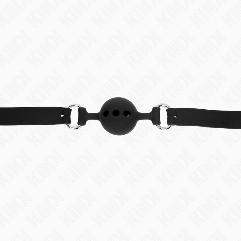 Mordaza de silicona negra ajustable de 55 x 2 cm con bola de 4 cm, para restricción de la respiración, tamaño S, de la marca KINK.