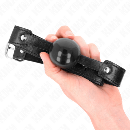 KINK Collars & Gags soft TPE ball gag, 4 cm diameter, model 2, with adjustable strap, measuring 65 x 2.5 cm.