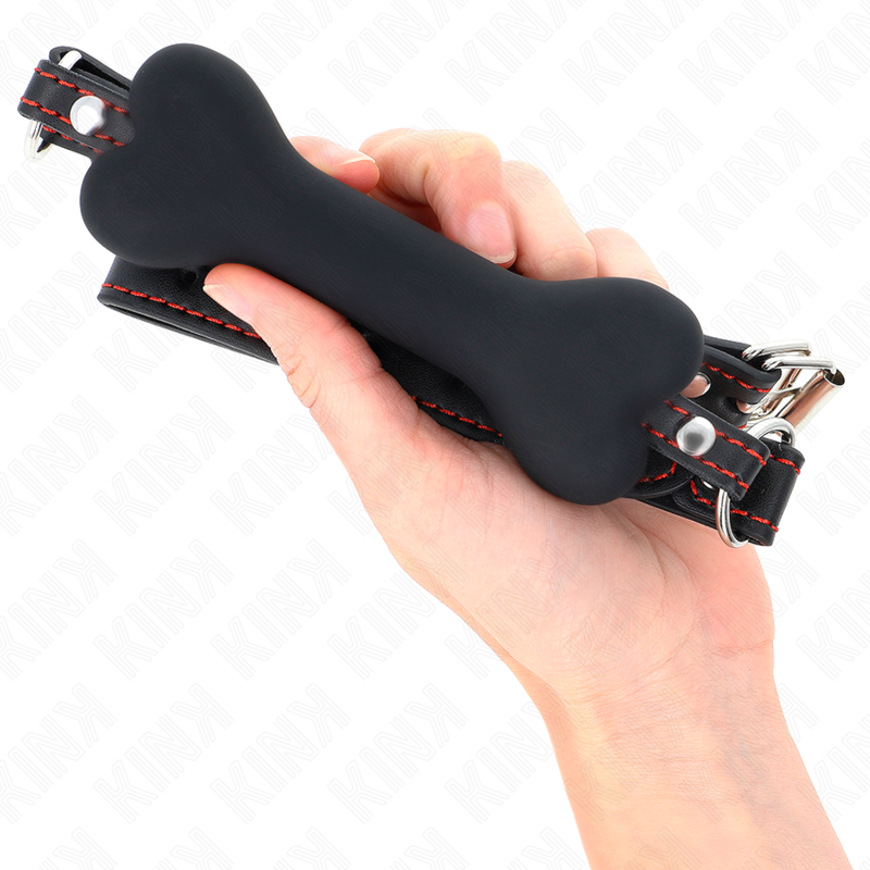 Black KINK bone gag, 12 cm long, featuring a sleek design, perfect for bondage play and enhancing intimate experiences.