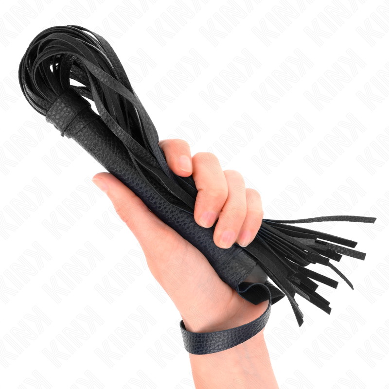 Látigo azul oscuro de 43.5 cm de la marca KINK Impact & Touch, diseñado para actividades de BDSM y juegos de rol.