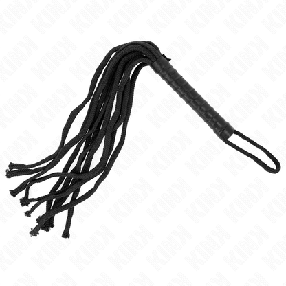 Látigo de cuerda negro de 56 cm de la marca KINK Impact & Touch, con cuerda resistente y empuñadura ergonómica.