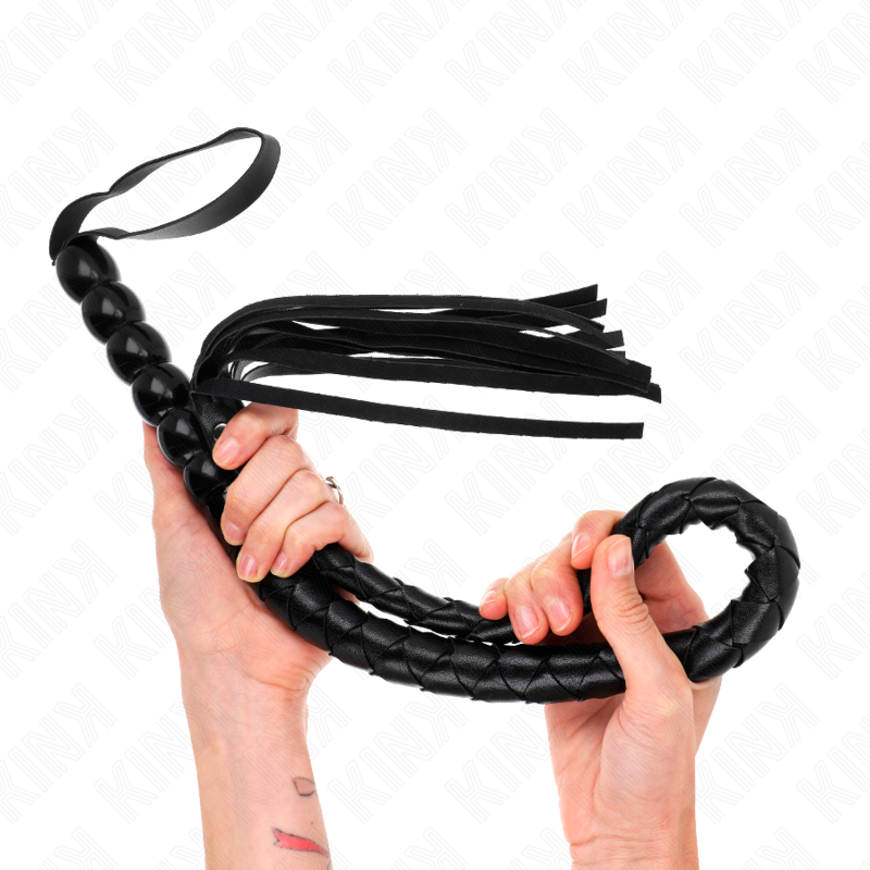 Latigo de serpiente KINK Impact & Touch con agarre de bolas, longitud de 80 cm, piel sintética negra con detalles en la empuñadura