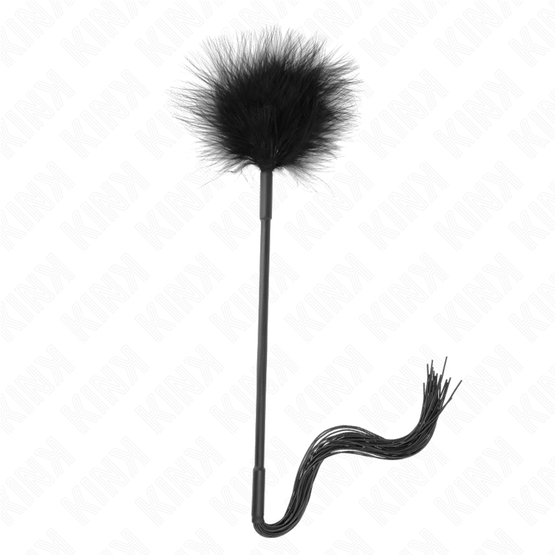 Silicone whip with feather tips from KINK Impact & Touch, 47 cm length, designed for playful teasing and light sensation.