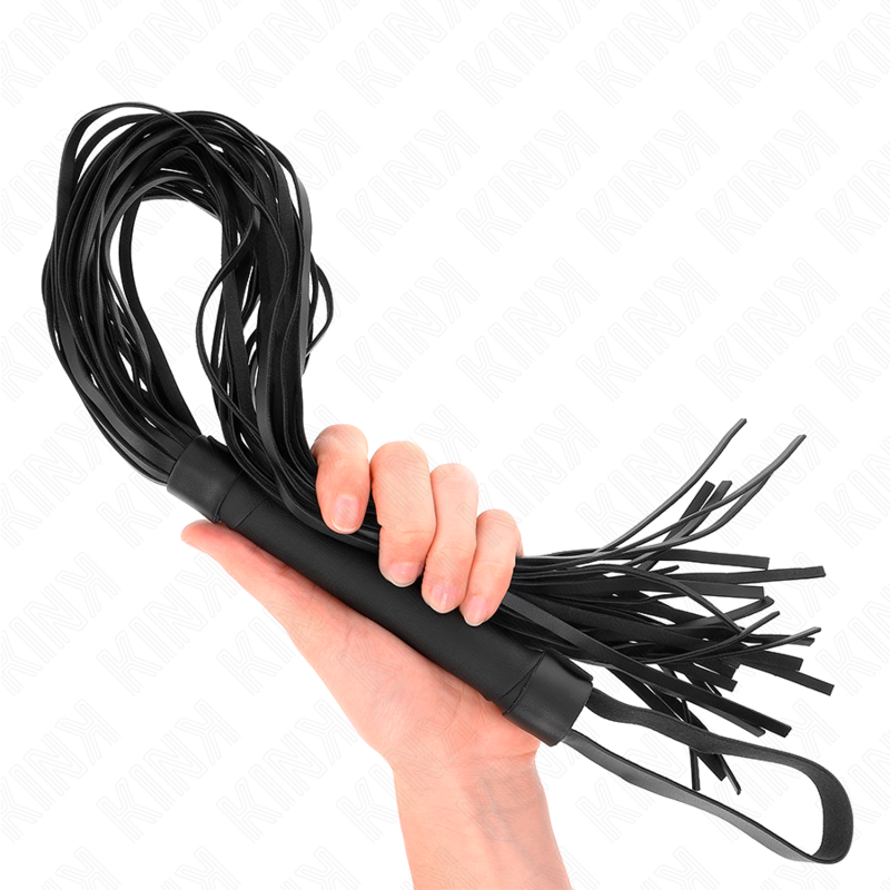 Látigo de piel de oveja imitación de 60 cm de la marca KINK Impact & Touch, con cuerda y empuñadura resistente.