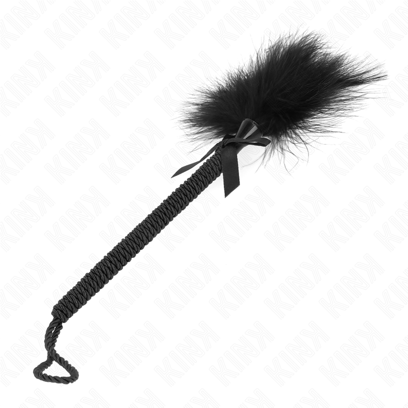 Masajeador de cuerda de nailon KINK con plumas para cosquillas y lazo negro, 25 cm, impacto y toque.