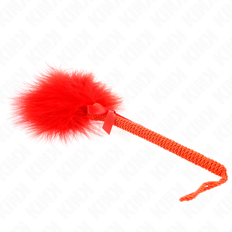 Masajeador de cuerda de nailon con plumas para cosquillas y lazo rojo, de 25 cm, de la marca KINK Impact & Touch.
