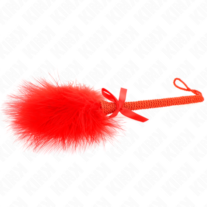 Masajeador de cuerda de nailon con plumas para cosquillas y lazo rojo, de 25 cm, marca KINK Impact & Touch.