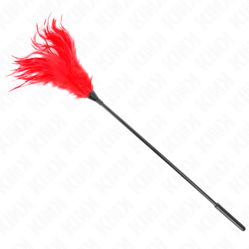 Plumas múltiples rojas para cosquillas de 45 cm de la marca KINK Impact & Touch, con suaves plumas en un diseño elegante.