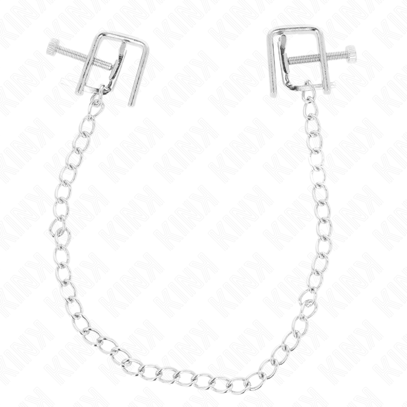 Pinzas para pezones KINK Nipple Grip con compresor de tornillo y cadena de 30 cm, hechas de acero para control y estimulación.