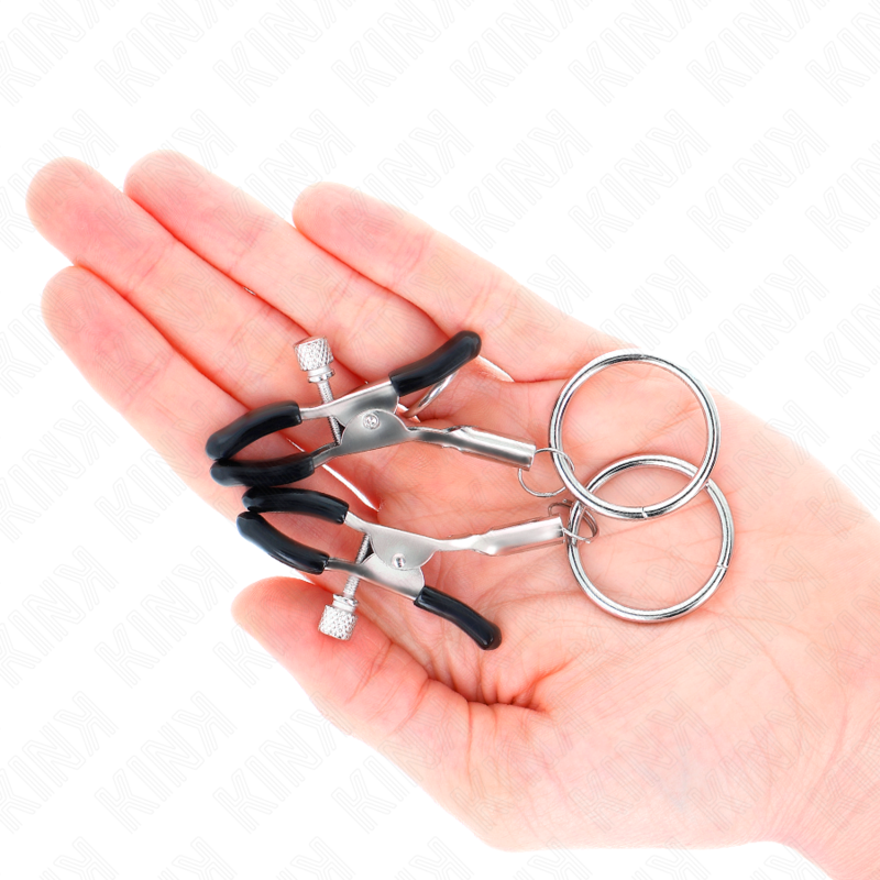 Pinzas para pezones KINK NIPPLE GRIP con aro de 6 cm, diseño metálico y ajustable para estimulación sensorial